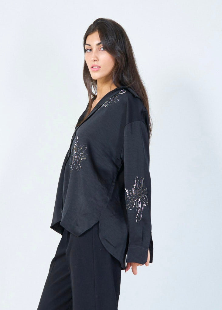Sparkle Embellished Shirt - Black