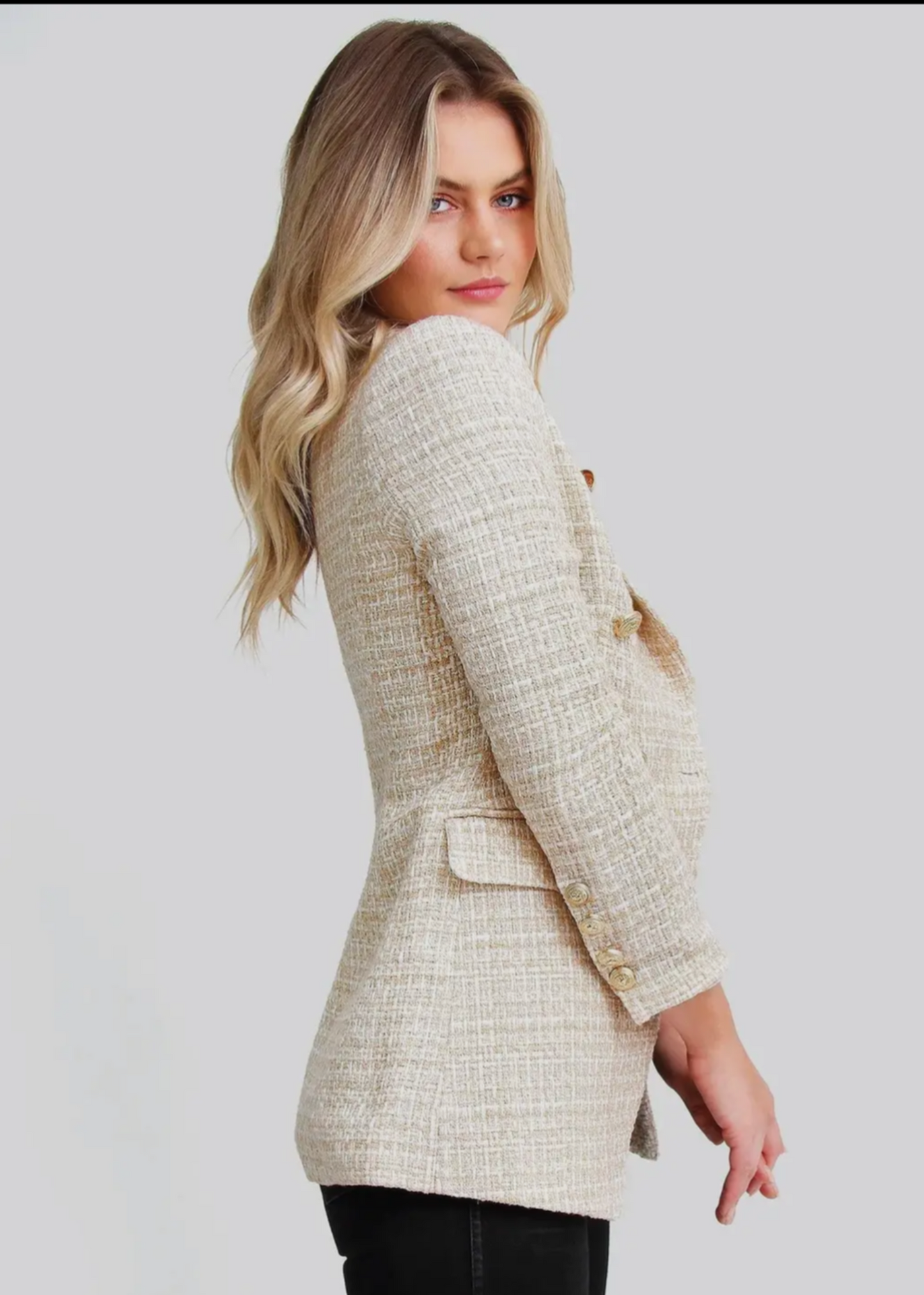 Belle & Bloom Textured Weave Blazer In Cream