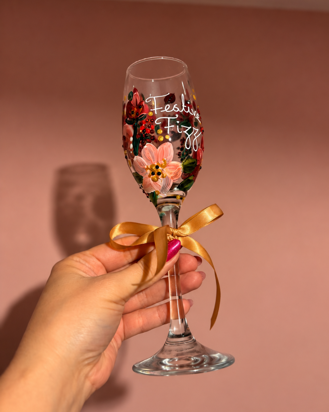 Hand Painted ‘Festive Fizz’ Prosecco Glass