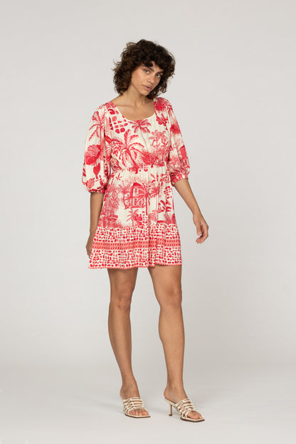 INOA Red Print Dress With Embellishment