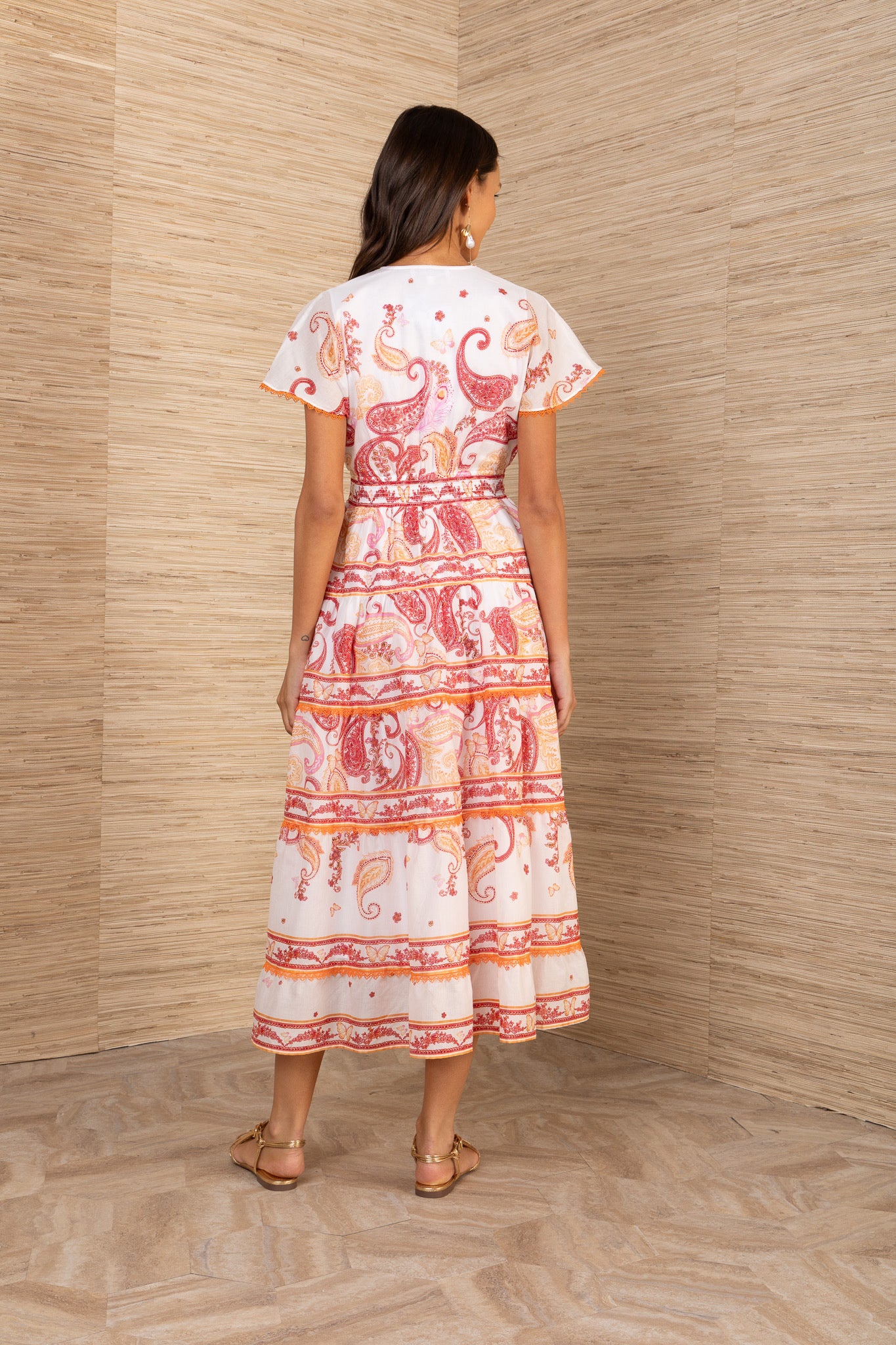 Hale Bob Cotton Midi Dress Reds/Pinks/Orange