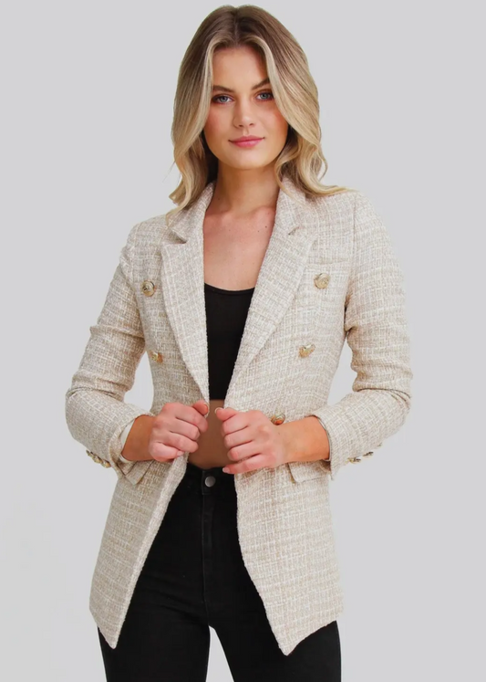 Belle & Bloom Textured Weave Blazer In Cream
