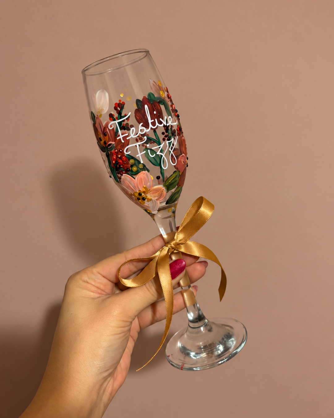 Hand Painted ‘Festive Fizz’ Prosecco Glass