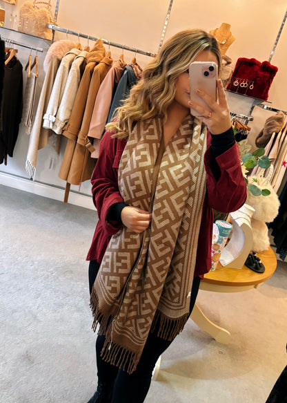 Geometric Patterned Scarf In Brown
