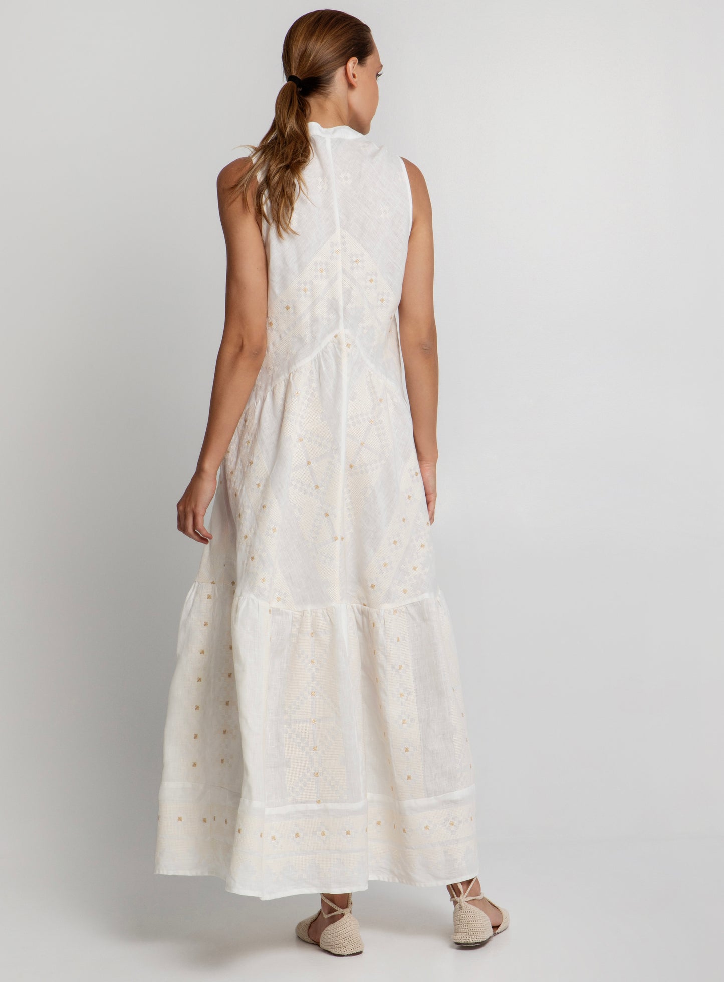 Greek Archaic Kori Embroidered Sleeveless Dress