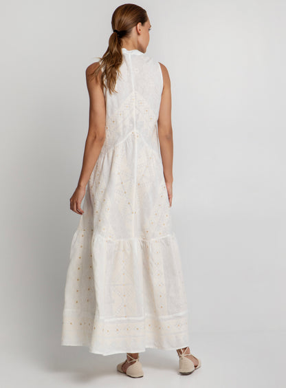 Greek Archaic Kori Embroidered Sleeveless Dress