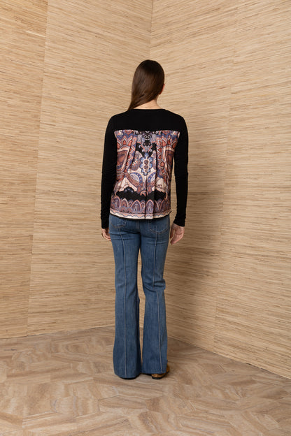 Hale Bob Black Beaded Top With Printed Back