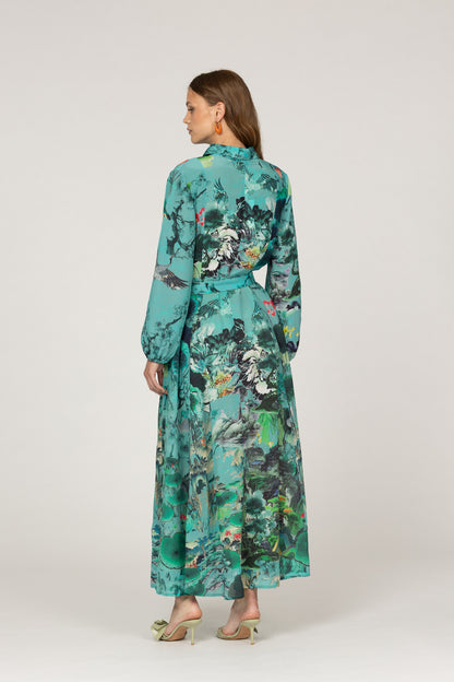 Inoa Jardin Magnifique Dress In Green - 100% Premium Silk
