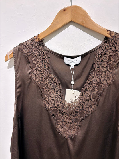 Rosemunde Silk & Lace Top In Chocolate Brown