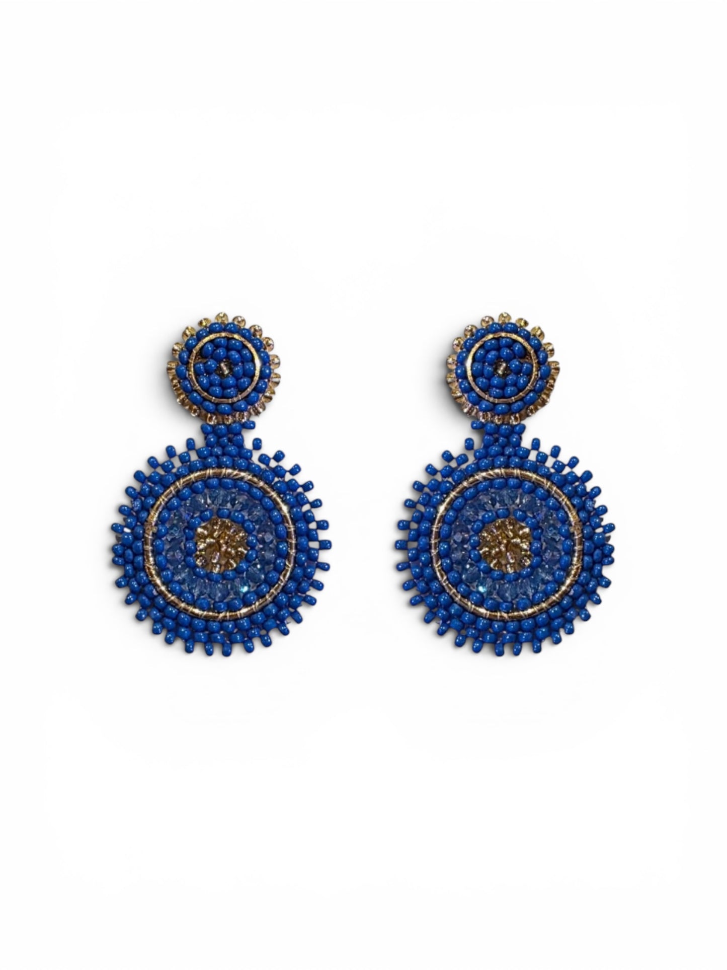Mini Beaded Circle Drop Earrings in Blue