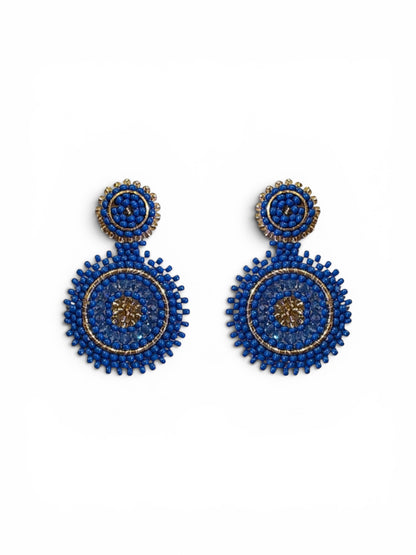 Mini Beaded Circle Drop Earrings in Blue