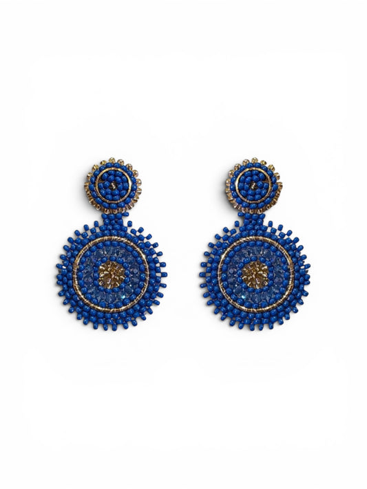 Mini Beaded Circle Drop Earrings in Blue