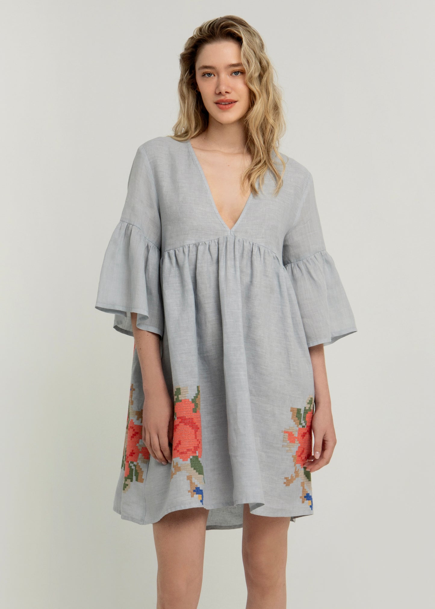 Greek Archaic Kori Rose Dress In Blue