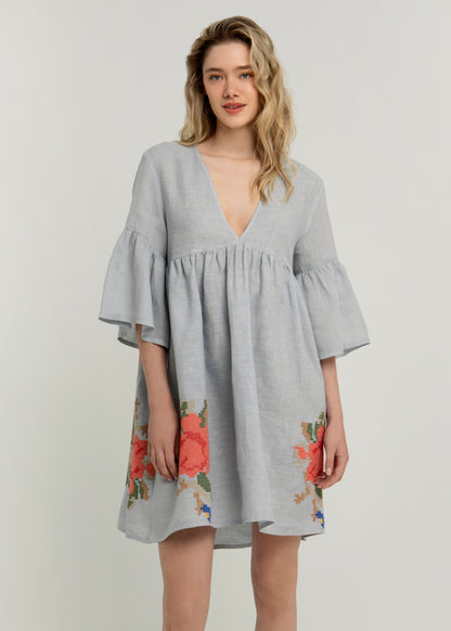 Greek Archaic Kori Rose Dress In Blue