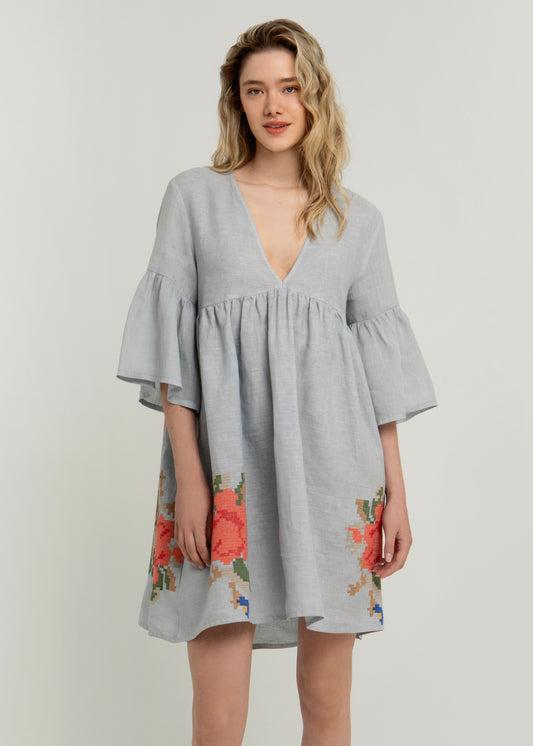 Greek Archaic Kori Rose Dress In Blue