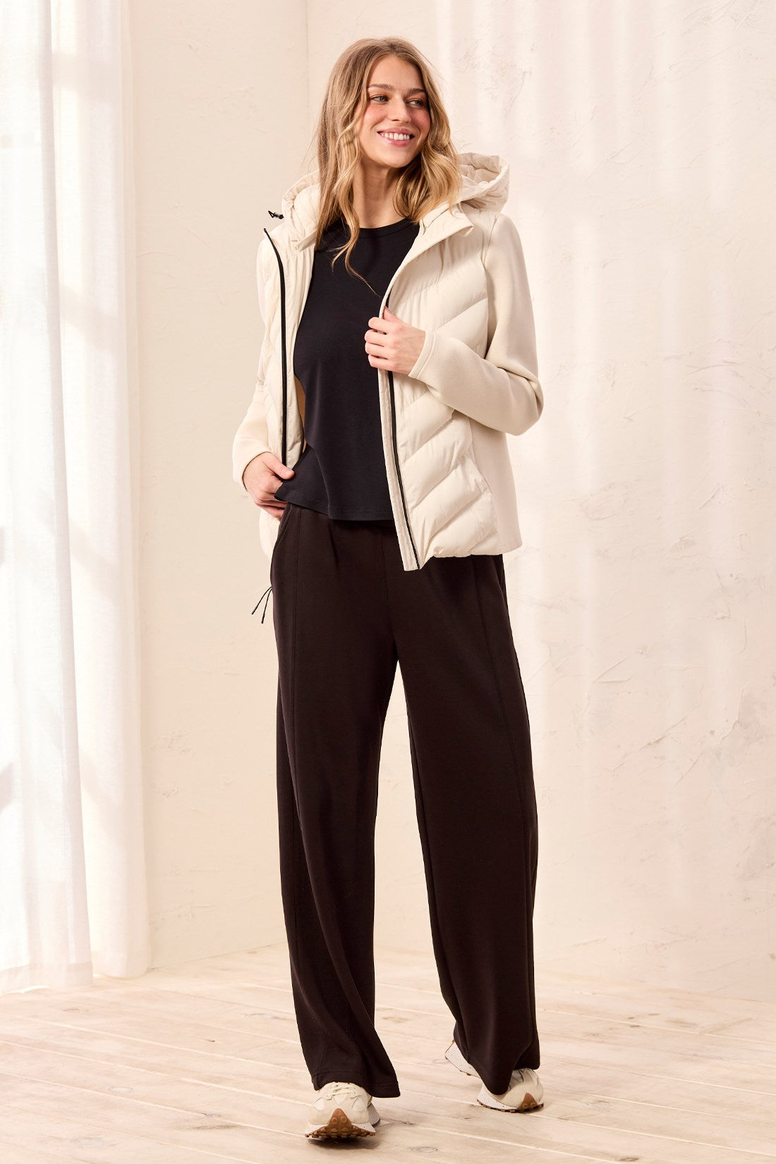 TRIBAL Water Repellent Hybrid Puffer Jacket With Hood In Moonstone