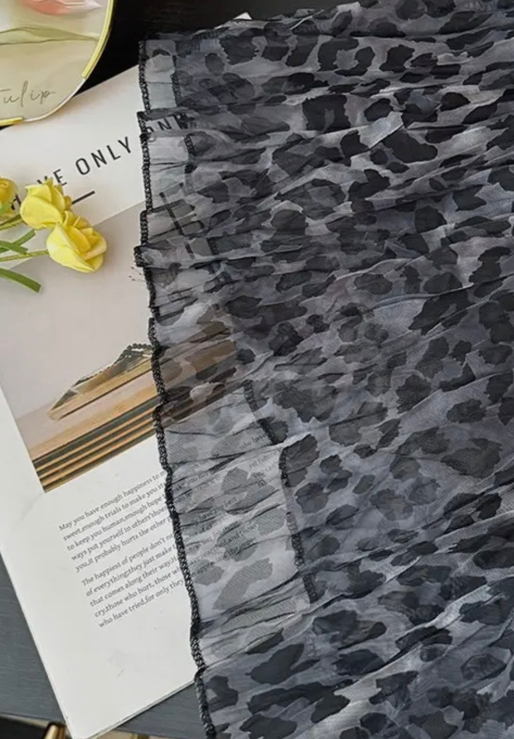 Leopard Print Pleated Maxi Skirt In Grey