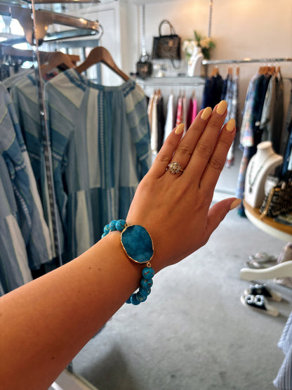 Blue Big Stone Charm Beaded Bracelet (Copy)