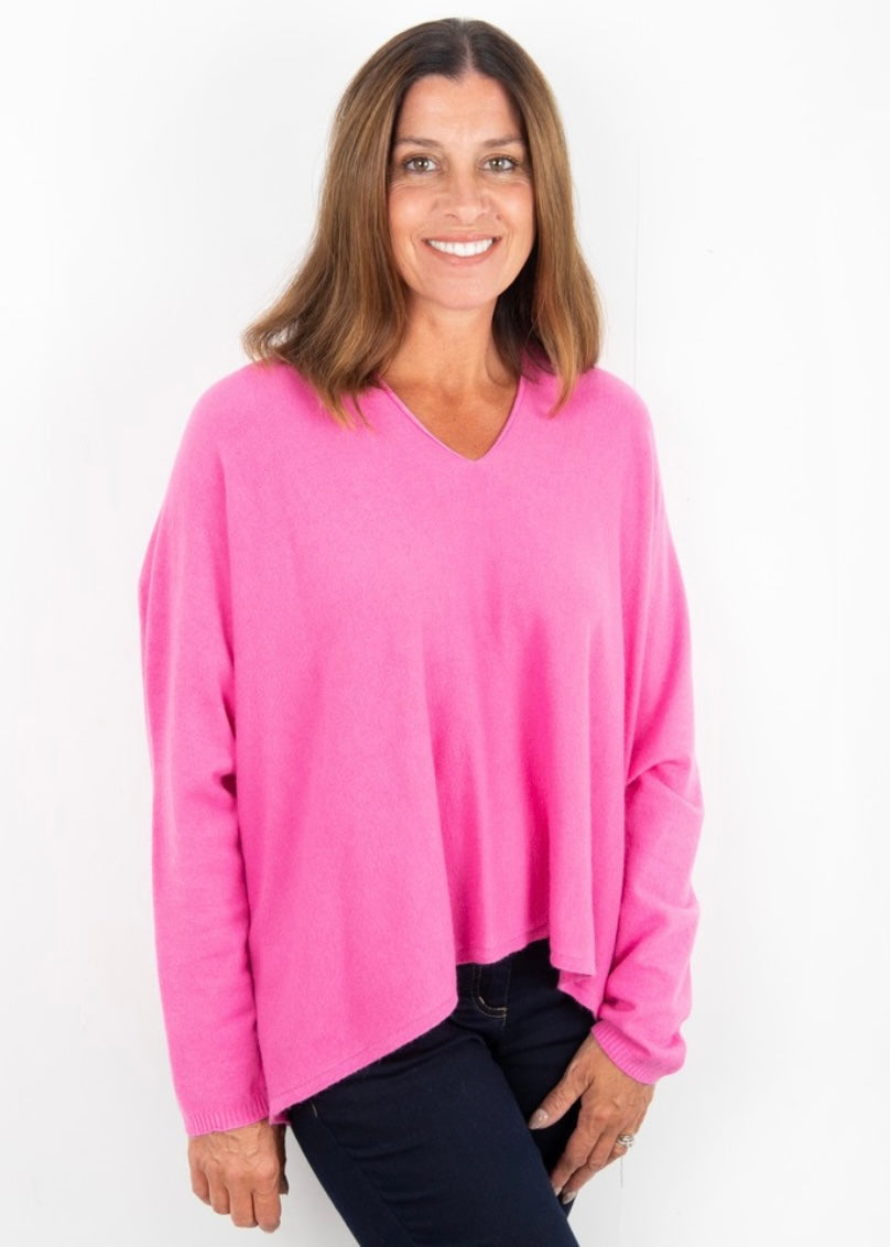 Mika Boxy Fine Knit Jumper In Pale Pink