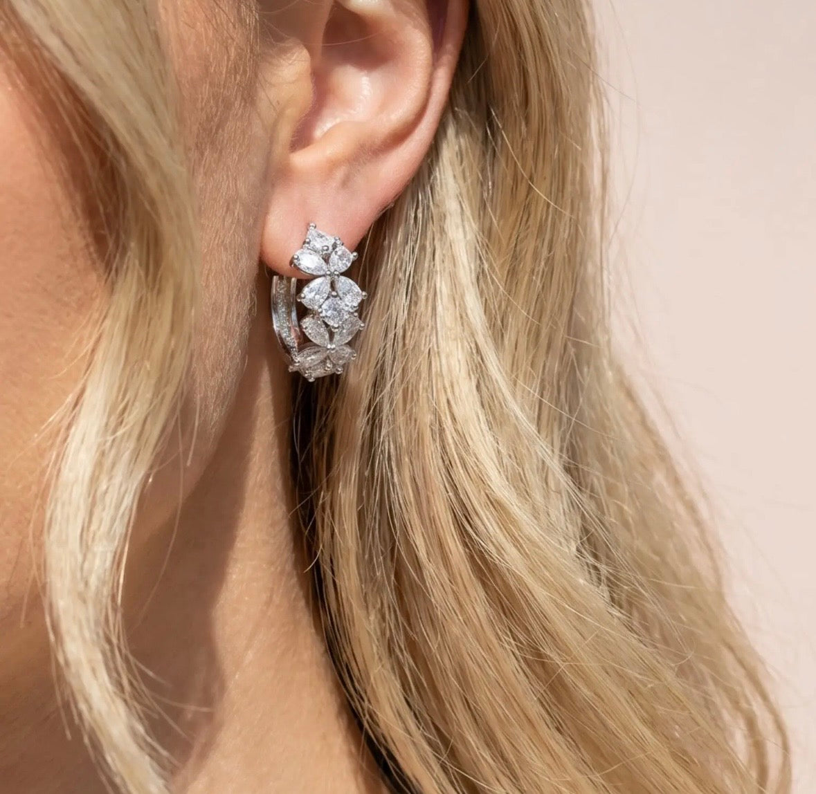 Crystal Huggie Hoop Earrings In Silver