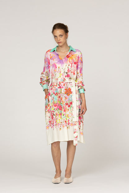 INOA Floral Print Silk Mix Shirt Dress