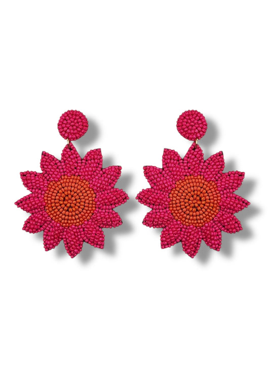 Pink & Orange Sunflower Earrings