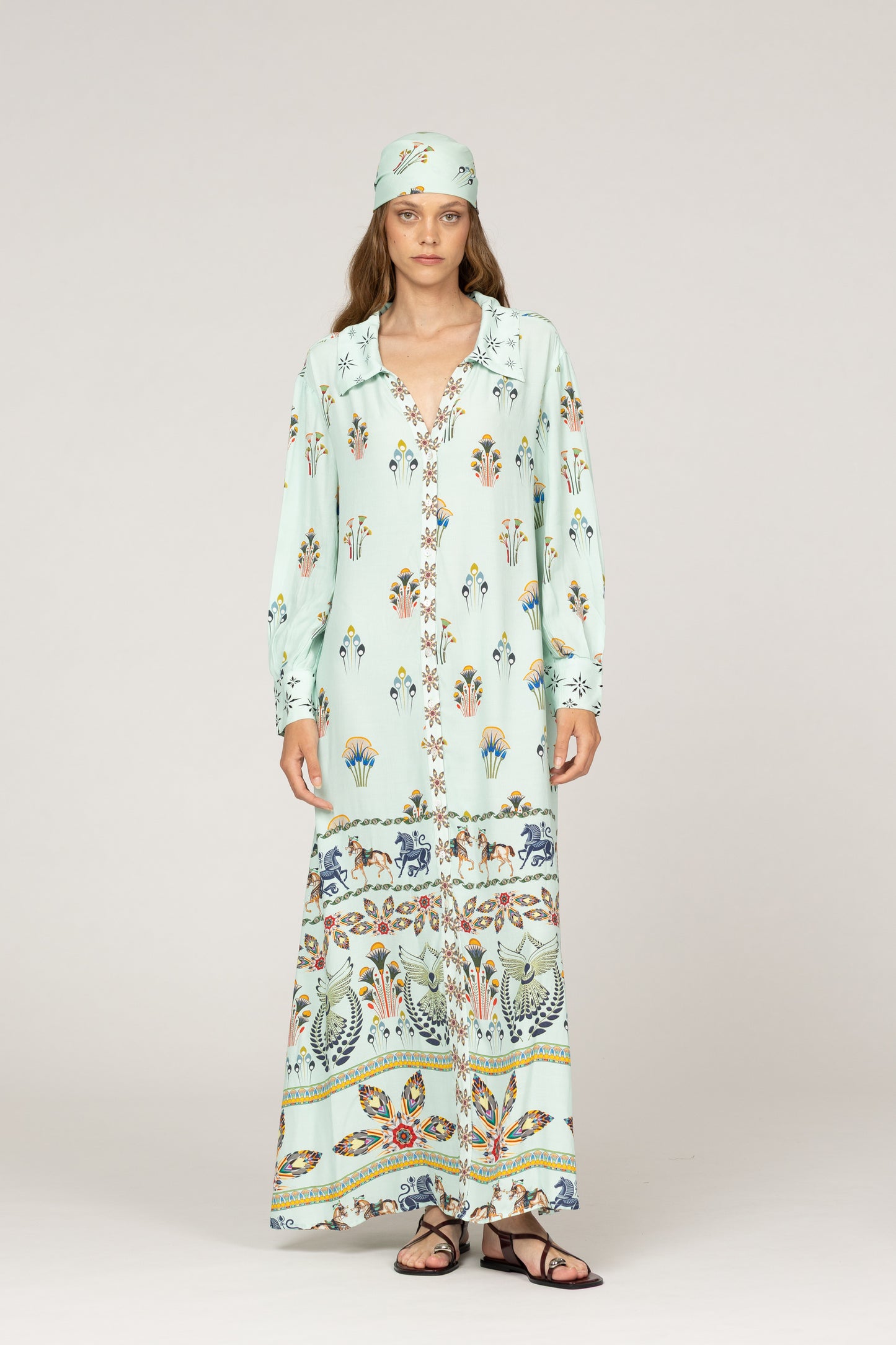 INOA Mix Silk Pistacia Pina Dress With Belt