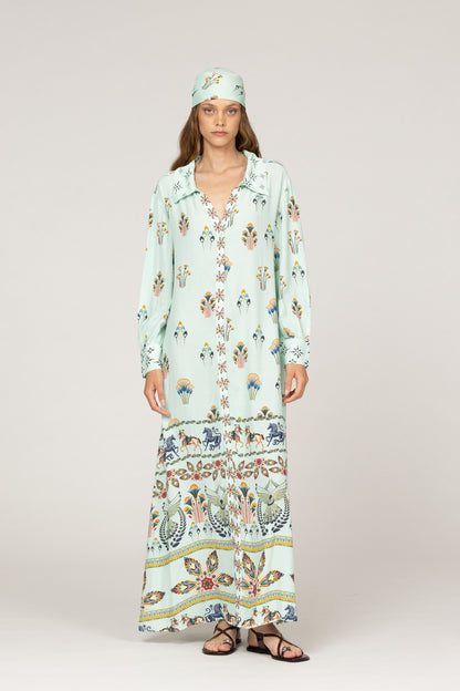 INOA Mix Silk Pistacia Pina Dress With Belt