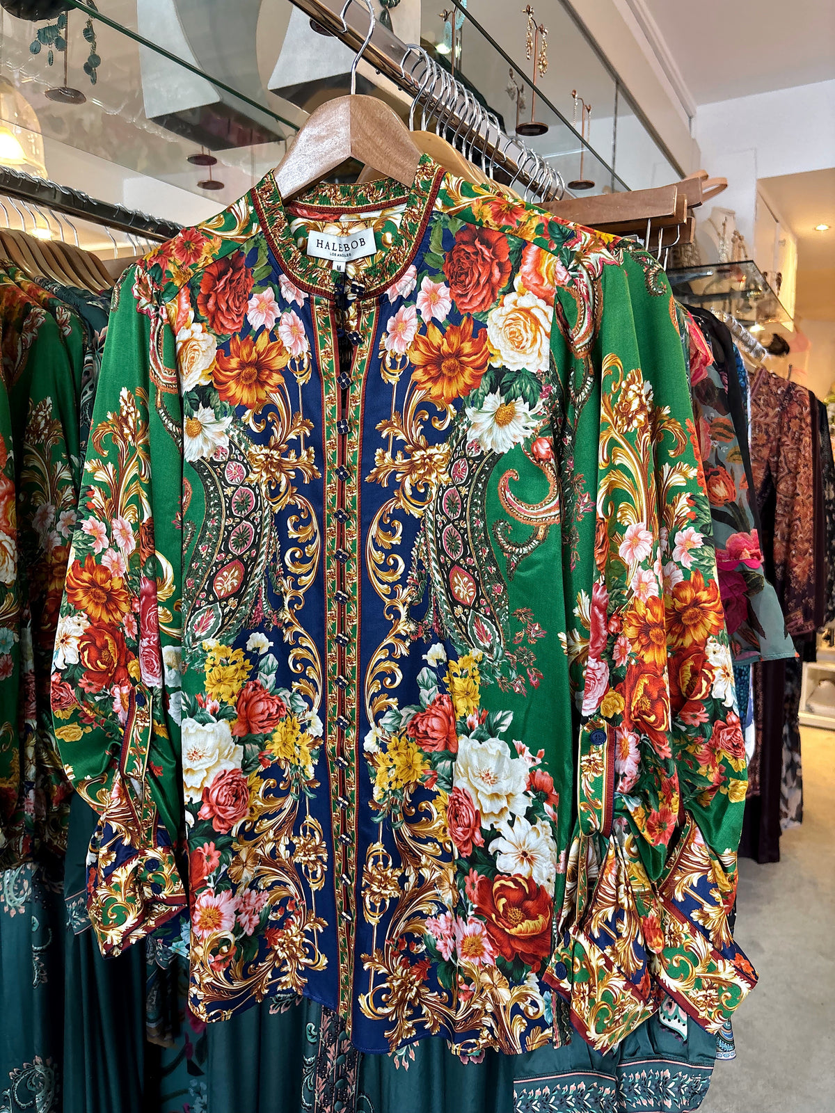 Hale Bob Green & Navy Multi Print Floral Ornate Print Blouse