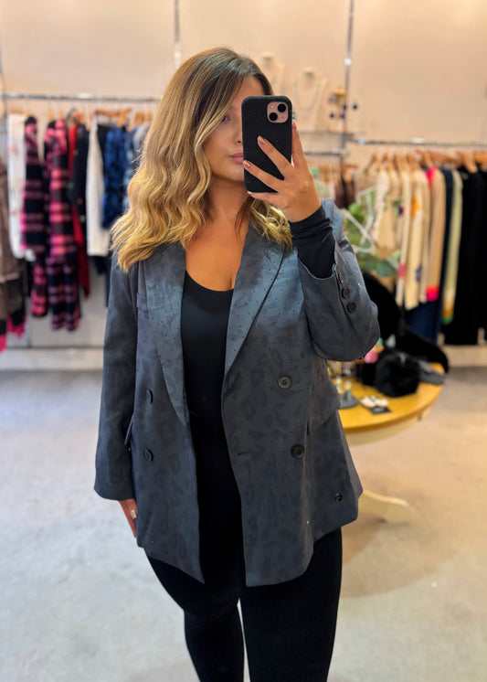 Grey Leopard Print Studded Blazer