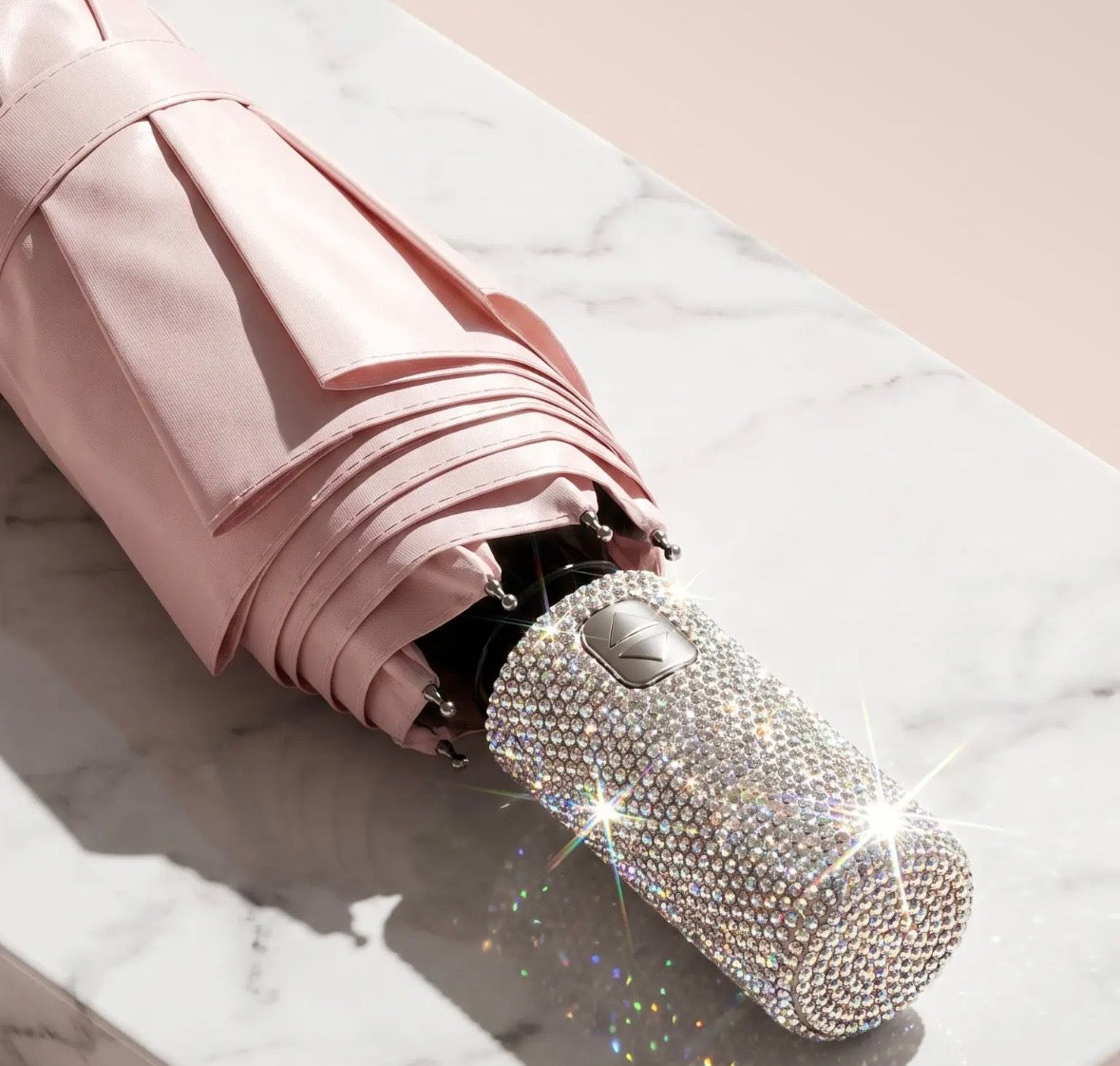 Crystal Handle UV Parasol & Rain Handbag Umbrella In Pink