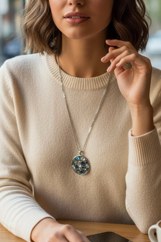 Blue Jewel Pendant Long Necklace