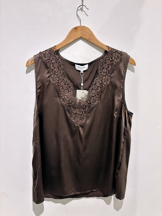 Rosemunde Silk & Lace Top In Chocolate Brown
