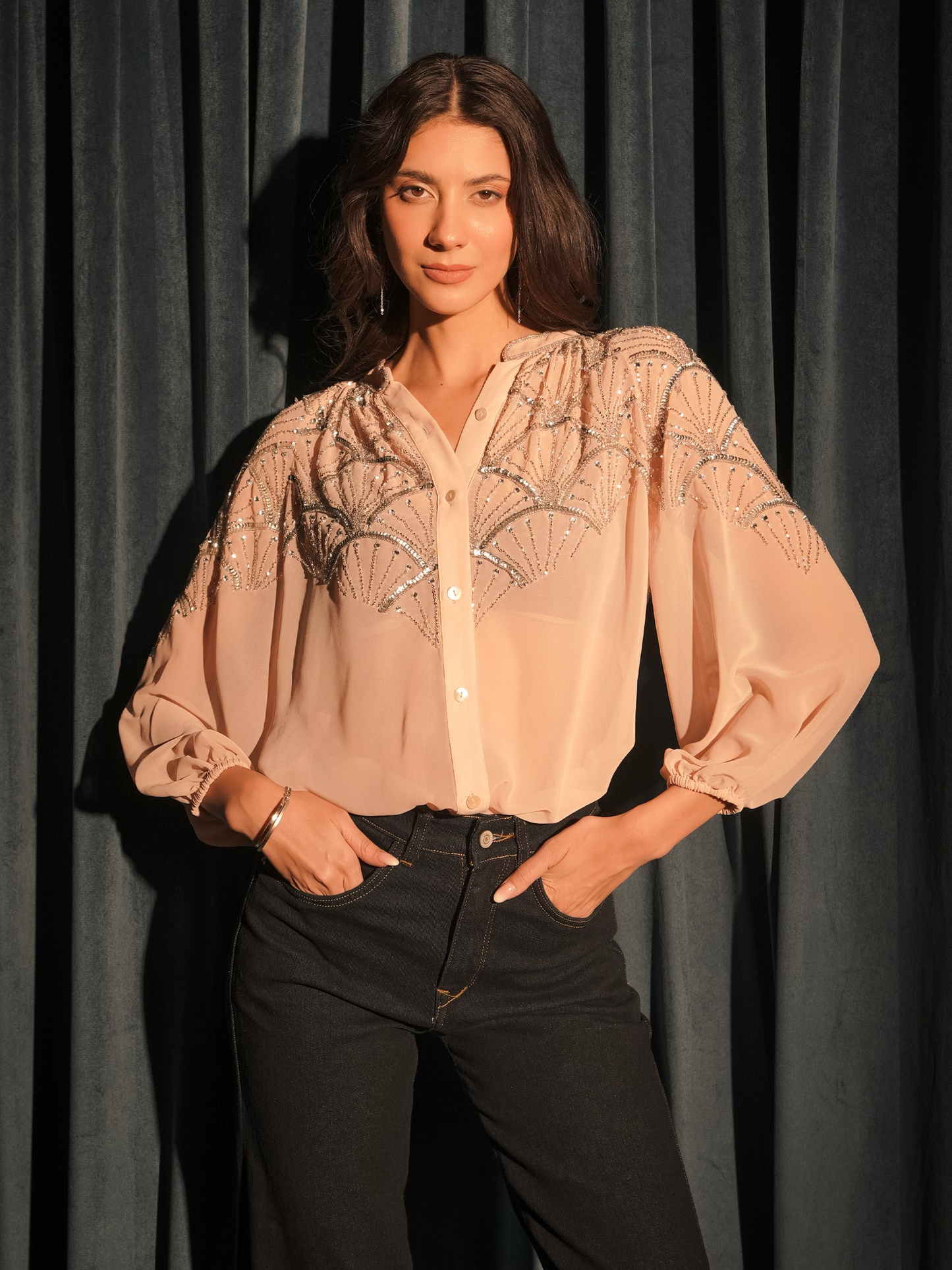 Rose And Nancy Gemma Pink Hand Embellished Blouse