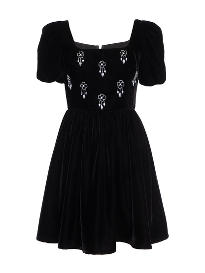 Rose And Nancy Embellished Square Neck Velvet Mini Dress