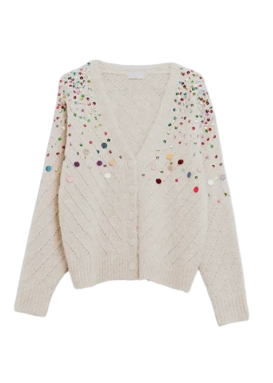 Q2 V-Neck Cardigan With Multicoloured Sequins