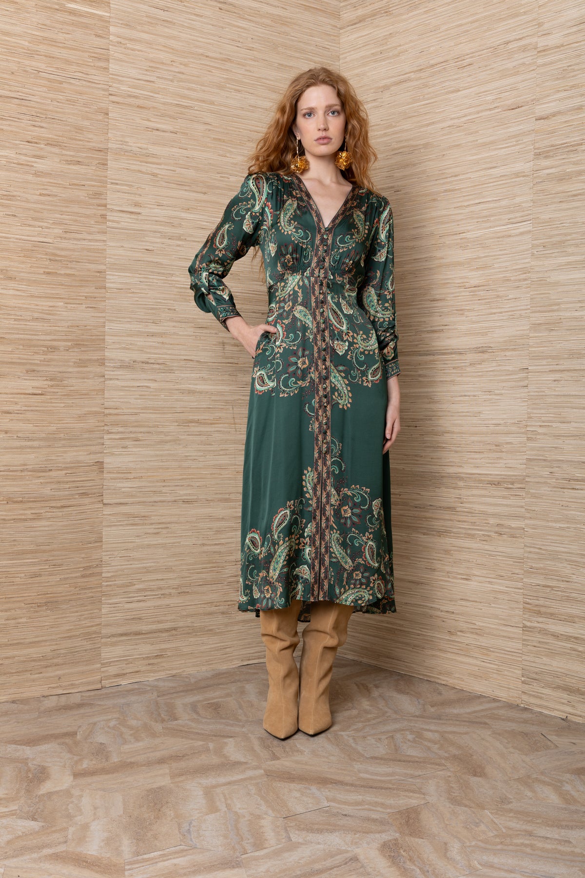 high neck long sleeve knee length dress Ieena Duggal 49627 Neckline:Scoop Neck main image 0