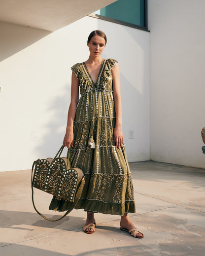 Alex Max Embellished Maxi Dress In Khaki