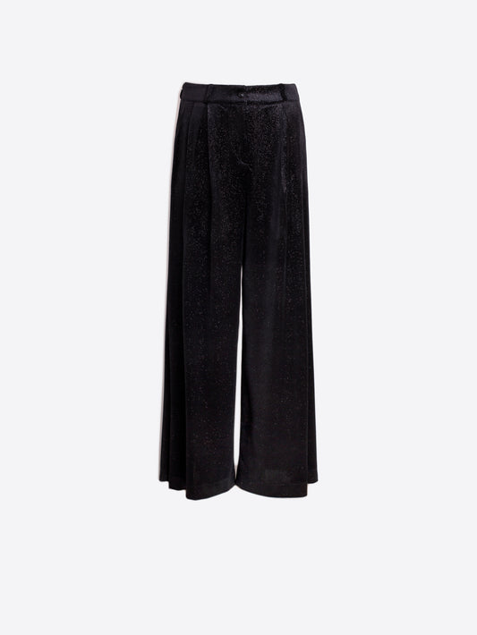 Vilagallo Black Velvet Sparkly Wide Leg Trousers