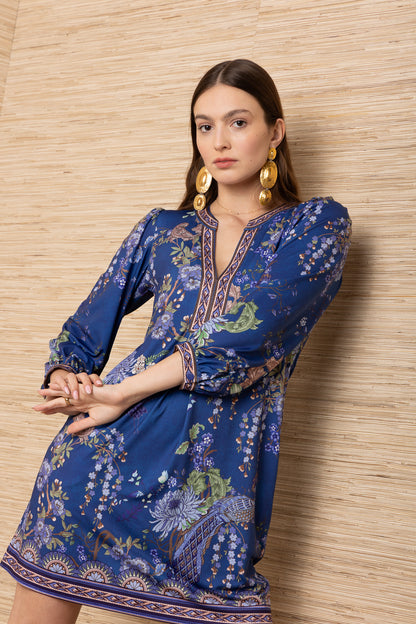 Hale Bob Blue Floral Print Jersey Dress