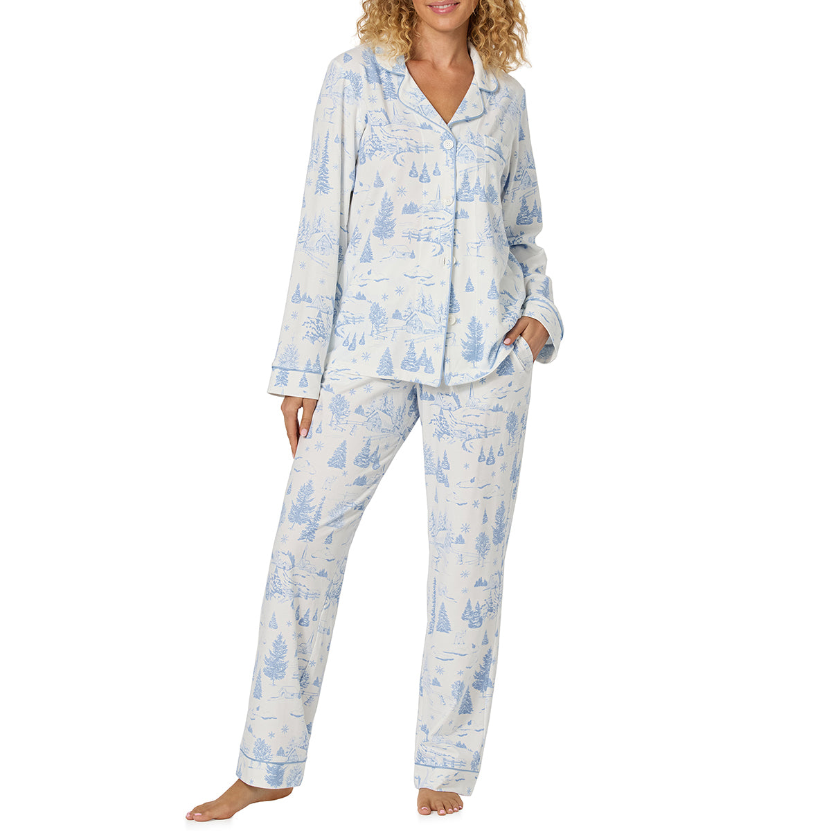 Bedhead Blue & White Winter Print Cotton Pyjamas