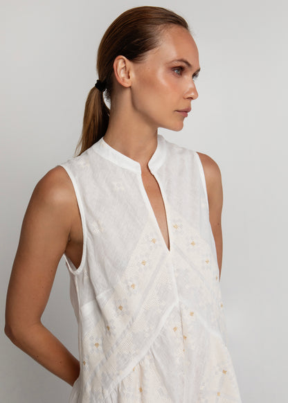 Greek Archaic Kori Embroidered Sleeveless Dress