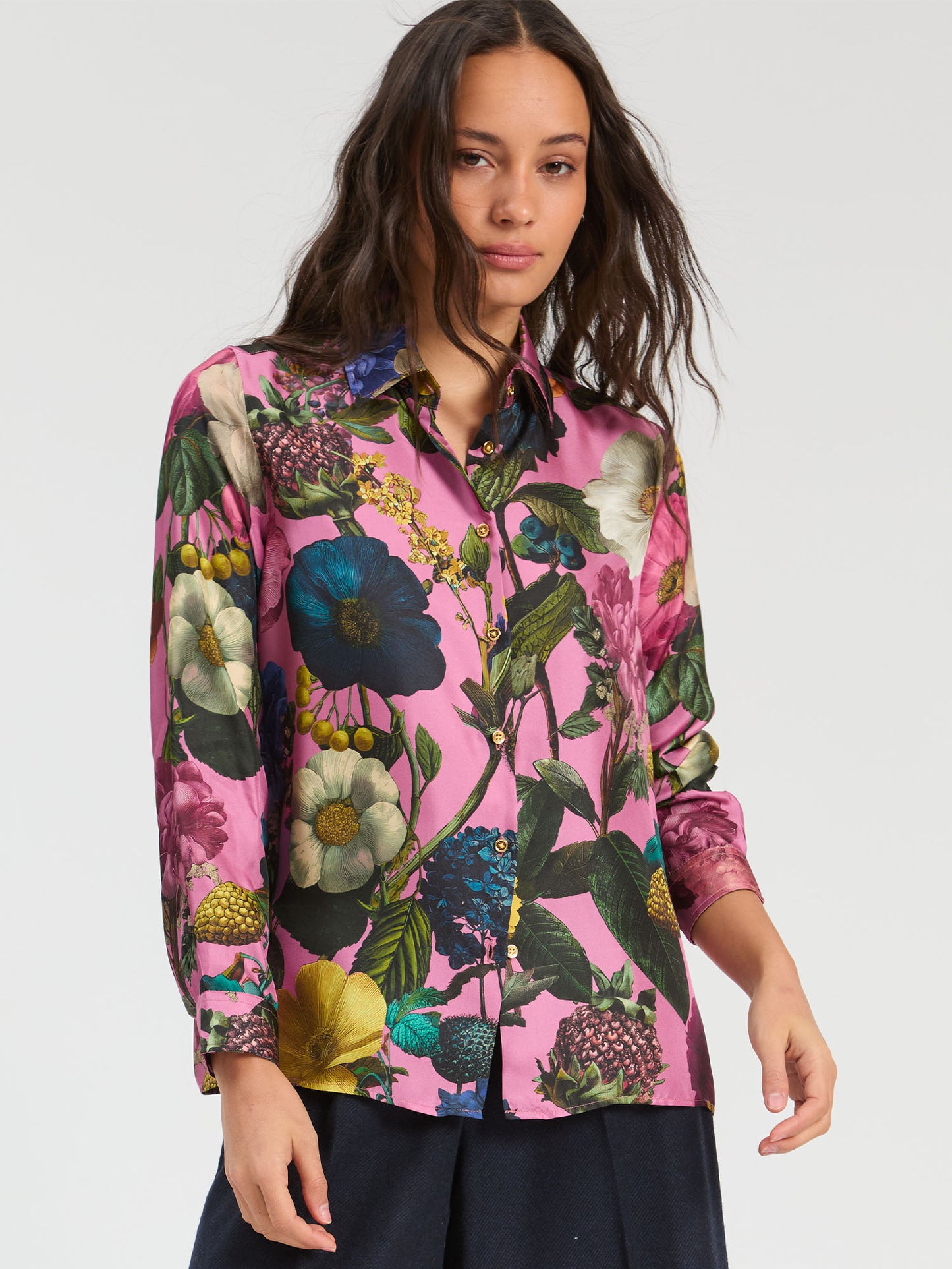 Vilagallo Pink Floral Silk Shirt