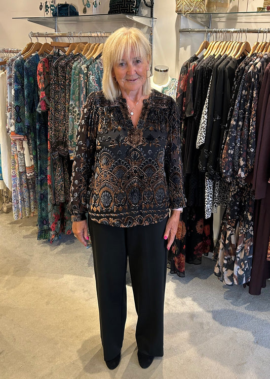 Hale Bob Silk & Velvet Devore Blouse