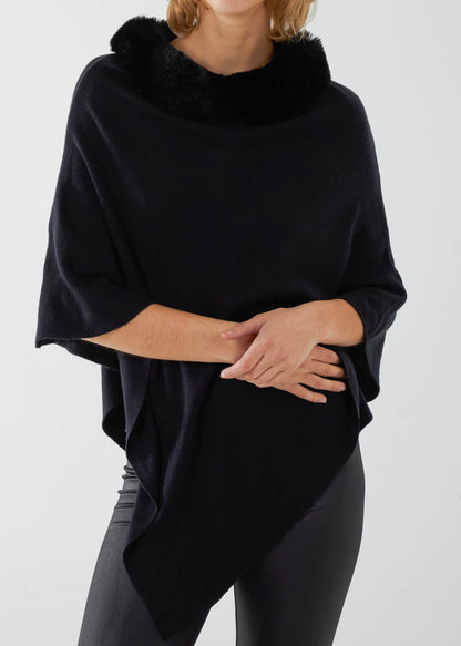 Faux Fur Neck Poncho