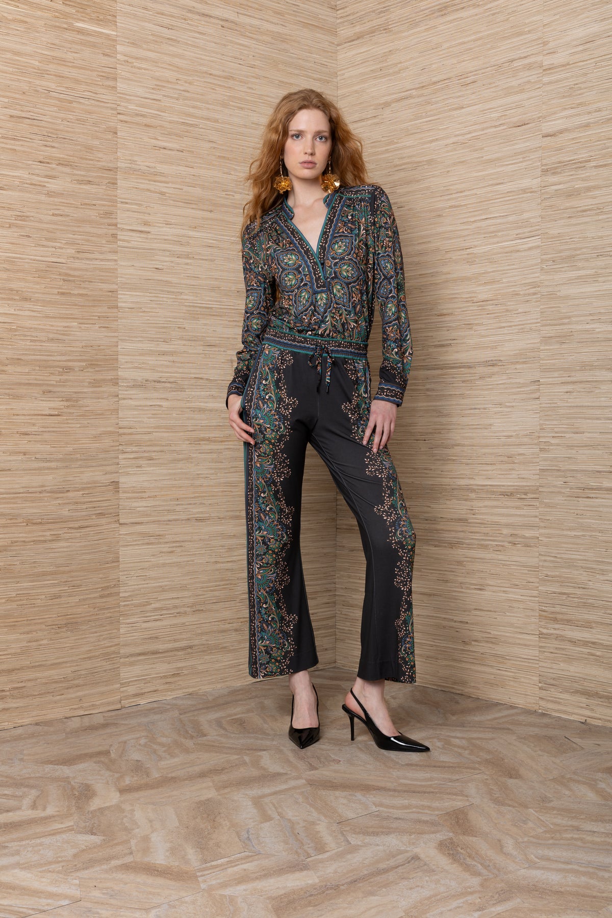 Hale Bob Black & Green Printed Trousers