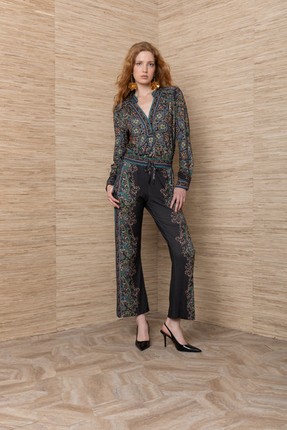 Hale Bob Black & Green Printed Trousers