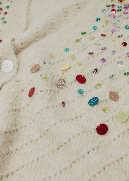 Q2 V-Neck Cardigan With Multicoloured Sequins