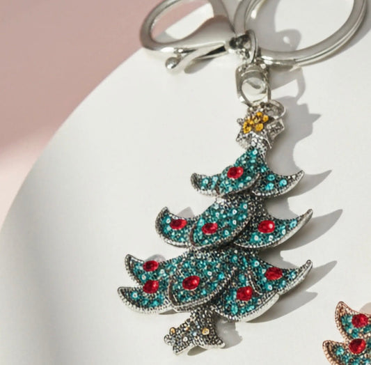 Crystal Christmas Tree Keyring In Silver
