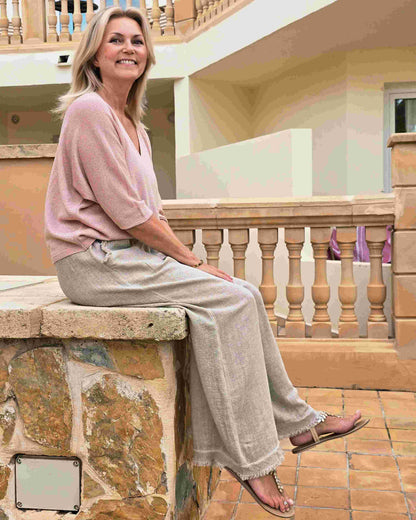 Cadenza V Neck Sparkle Top In Rose
